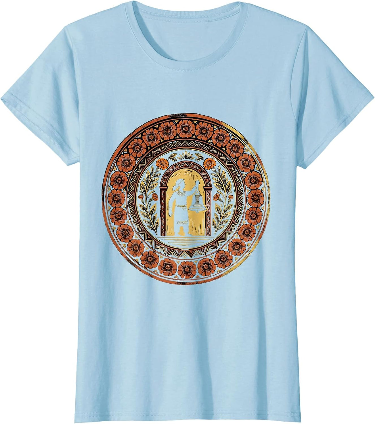 Spanish Teacher School Bell Doorway Illustration T-Shirt - Baby Blue