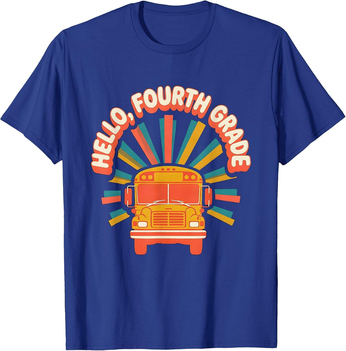 Hello, Fourth Grade Retro Groovy Back To School Teacher T-Shirt - Royal Blue