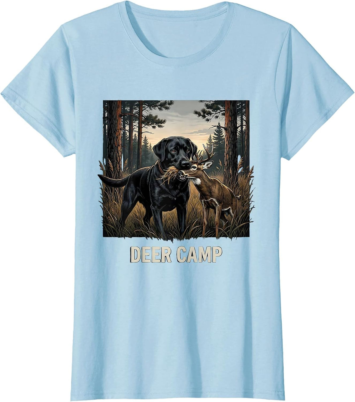 Deer Camp Retro Southern Local Boy Black Lab Hunting T-Shirt - Baby Blue