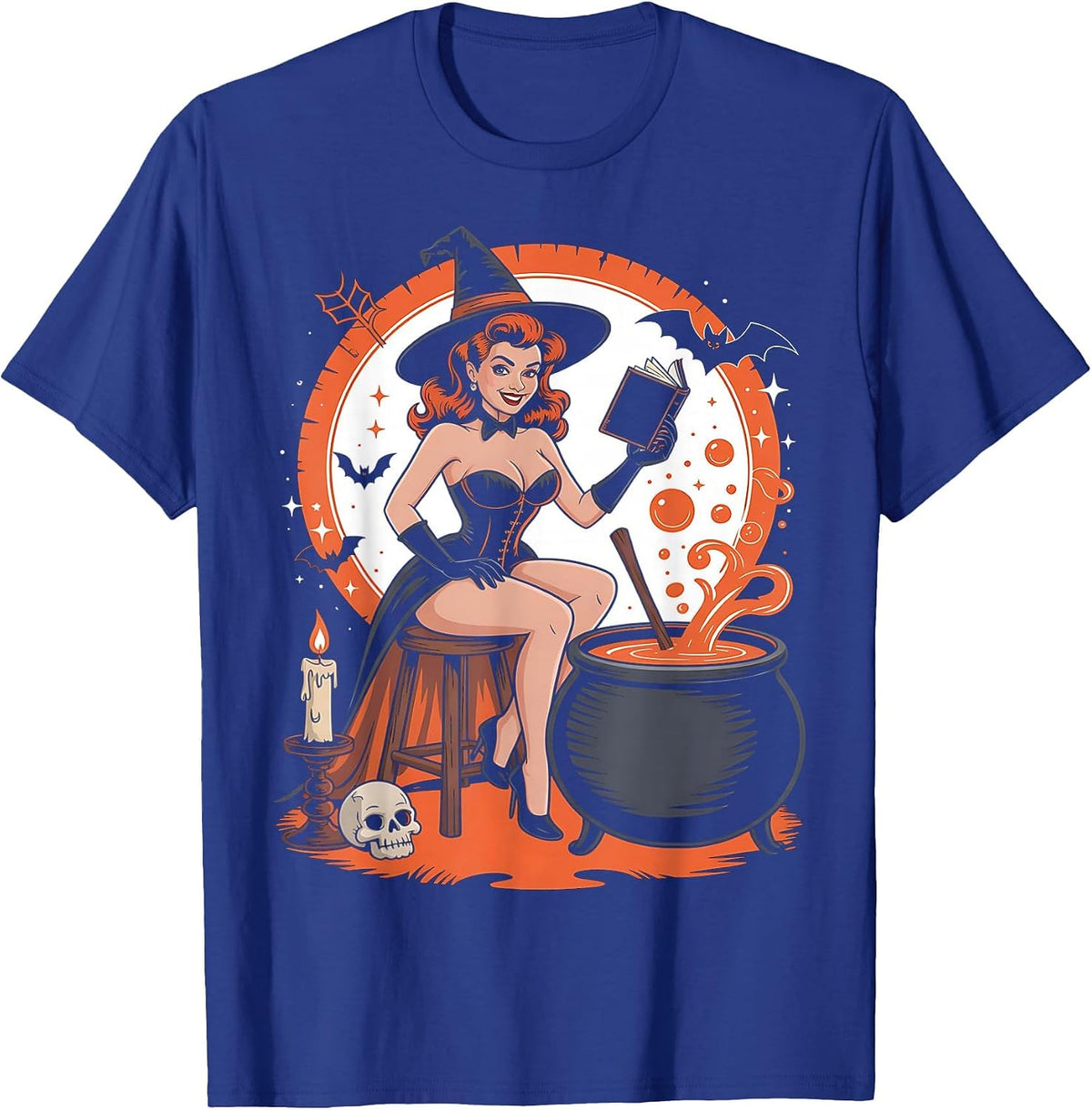 Halloween Witch Pin Up Vintage Halloween Retro T-Shirt - Royal Blue