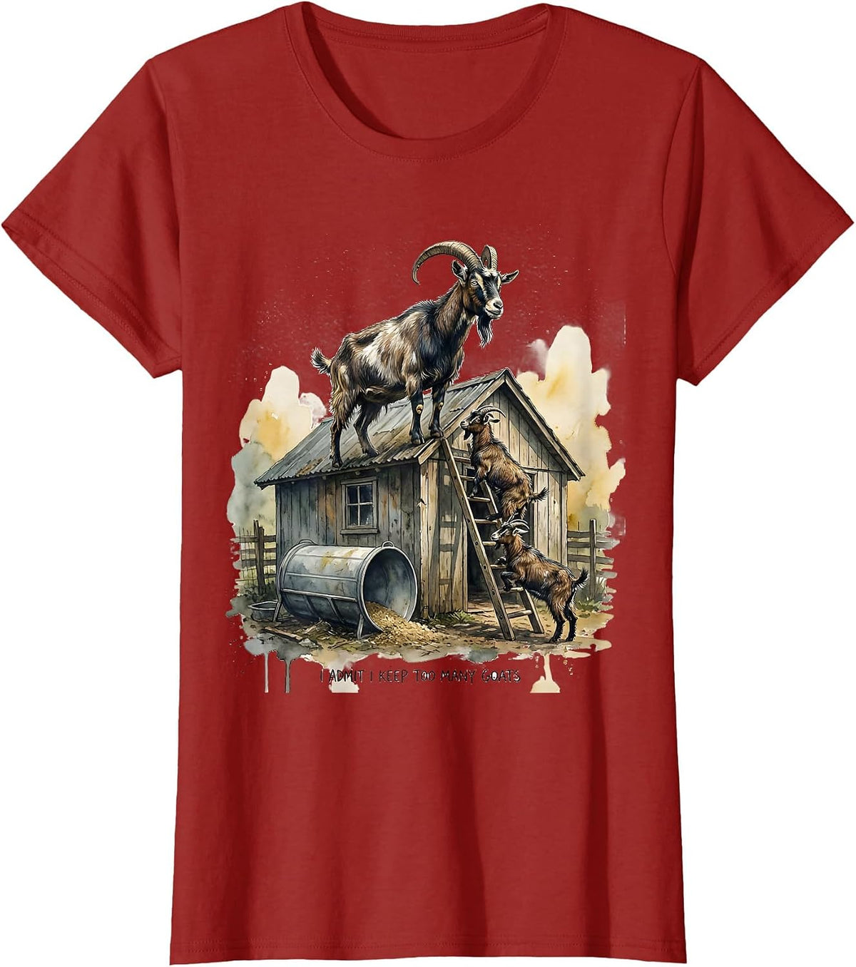 Women's I Admit I Keep Too Many Goats Funny Goat Lover Farmer Humor T-Shirt - Cranberry Red
