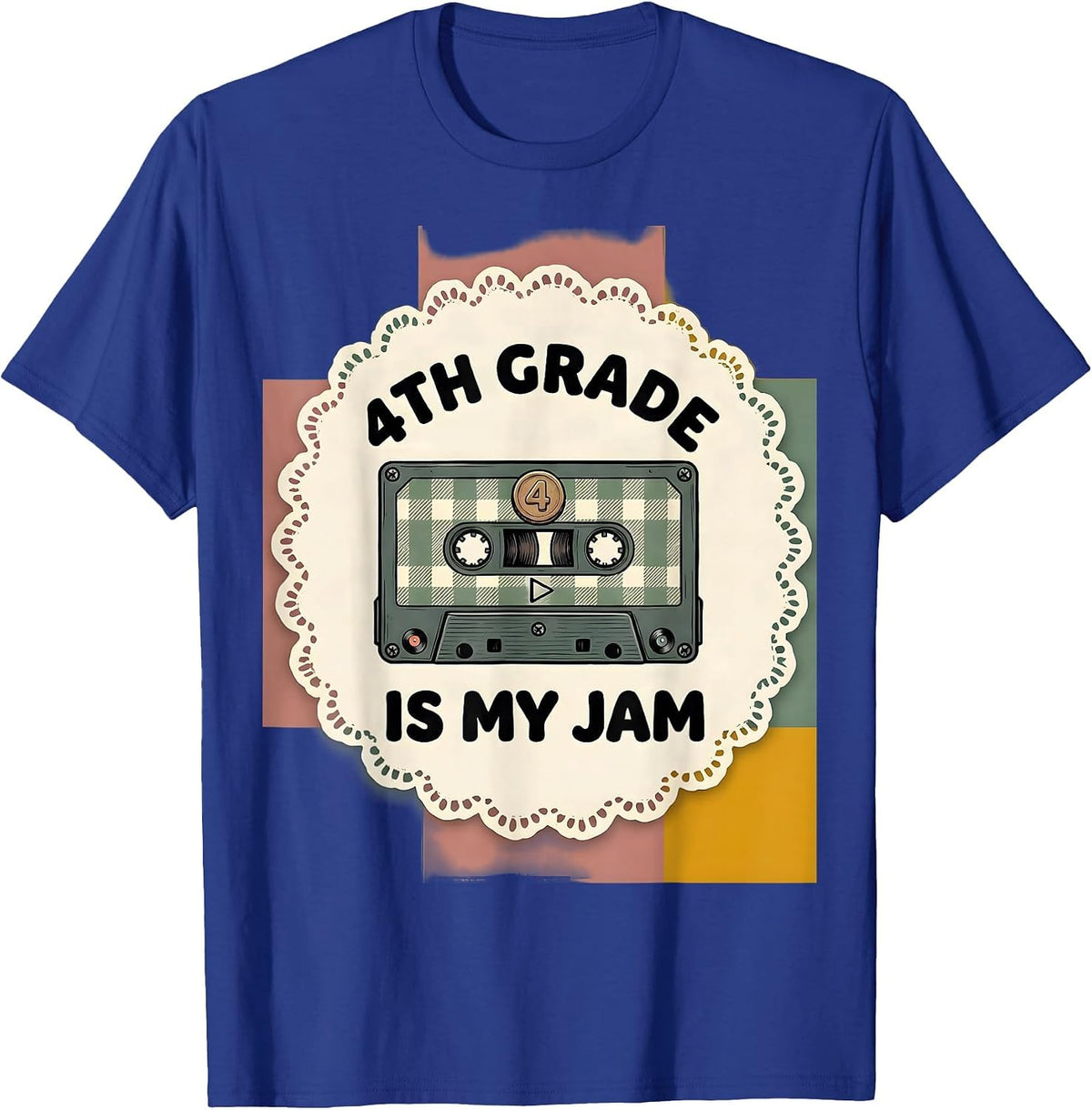 4th Grade Is My Jam Gingham Cute Teacher Student Back To T-Shirt - Royal Blue