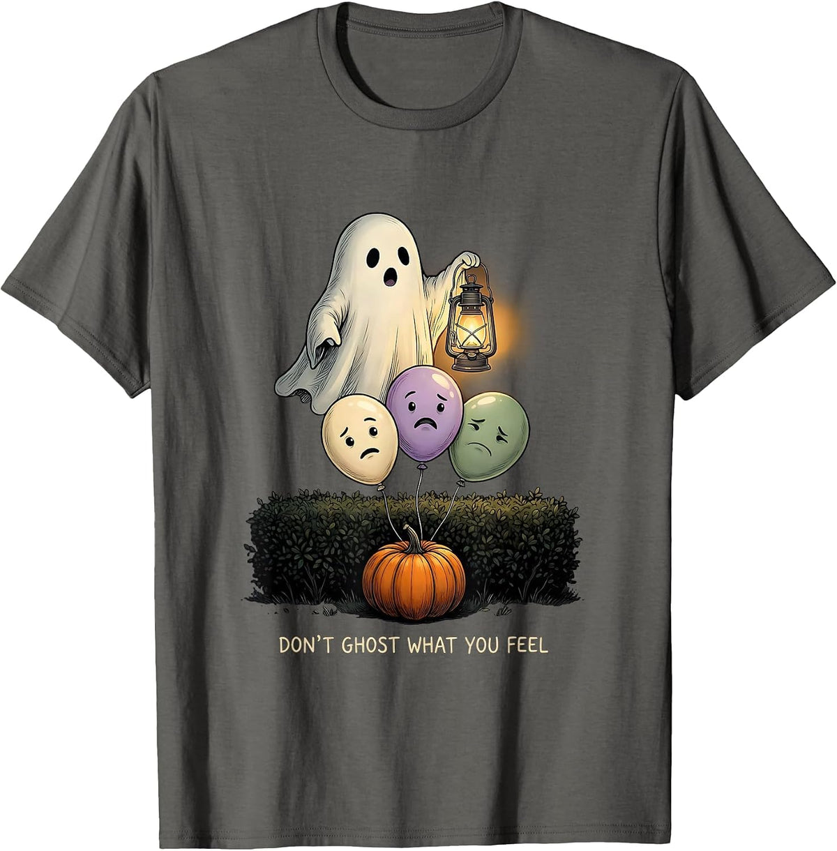 Men's Don't Ghost What You Feel Mental Health Halloween T-Shirt - Asphalt Grey