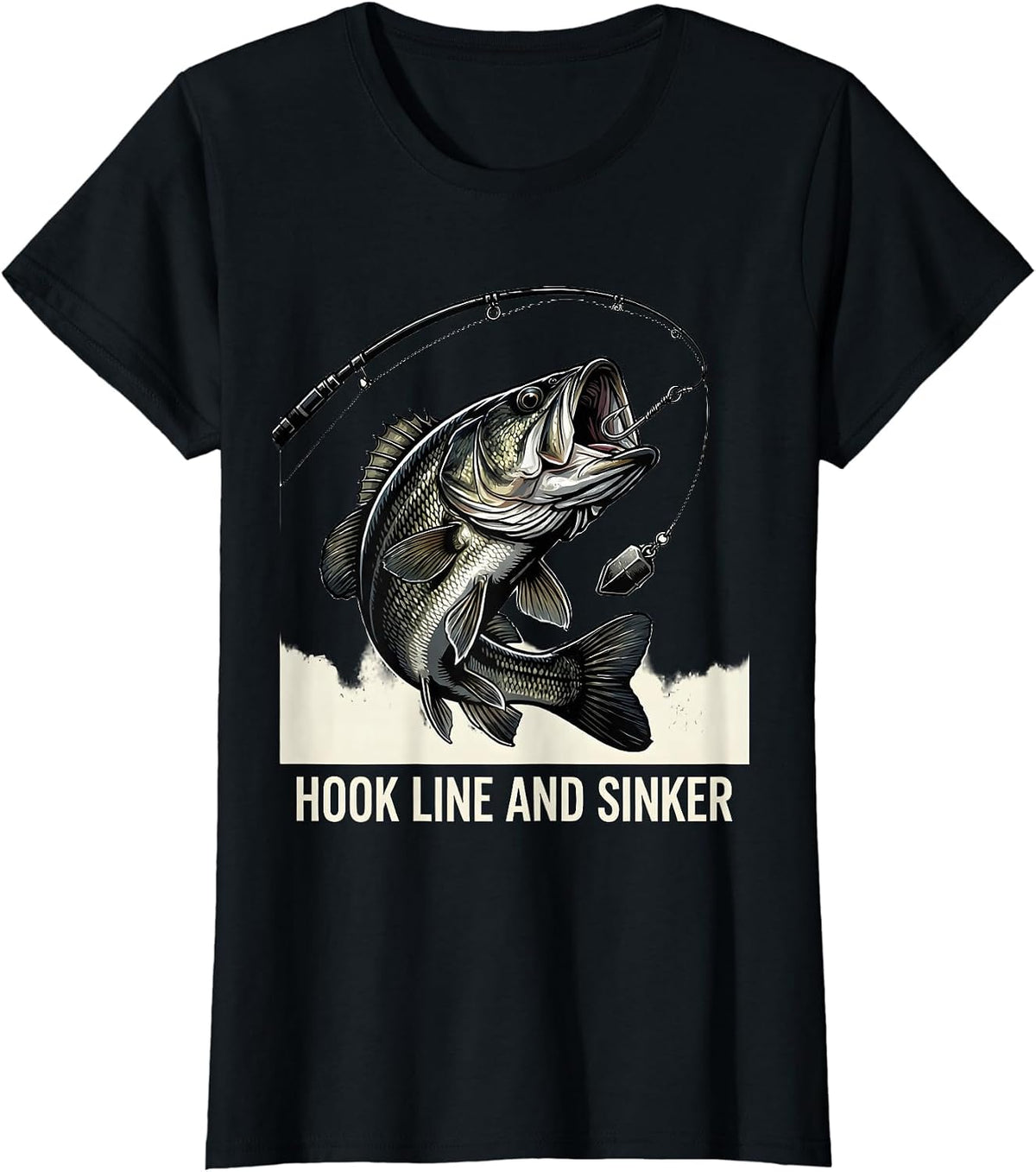 Hook Line and Sinker Bass Fishing Design T-Shirt - Black
