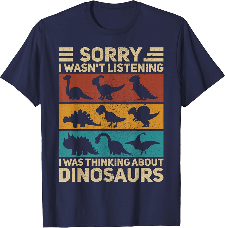 Funny Dinosaur Vintage Dinosaur Outfit Types of Dinosaurs T-Shirt - Navy Blue