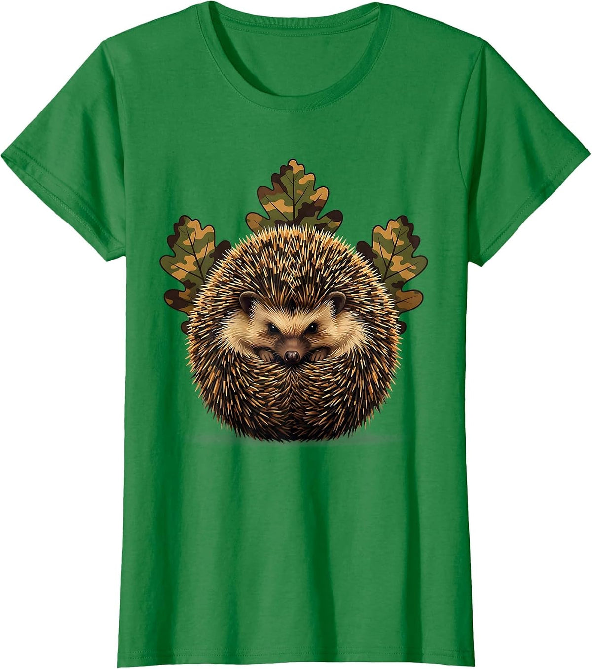 Women's Toddler Camo Hedgehog Curled in Leaves T-Shirt - Kelly Green
