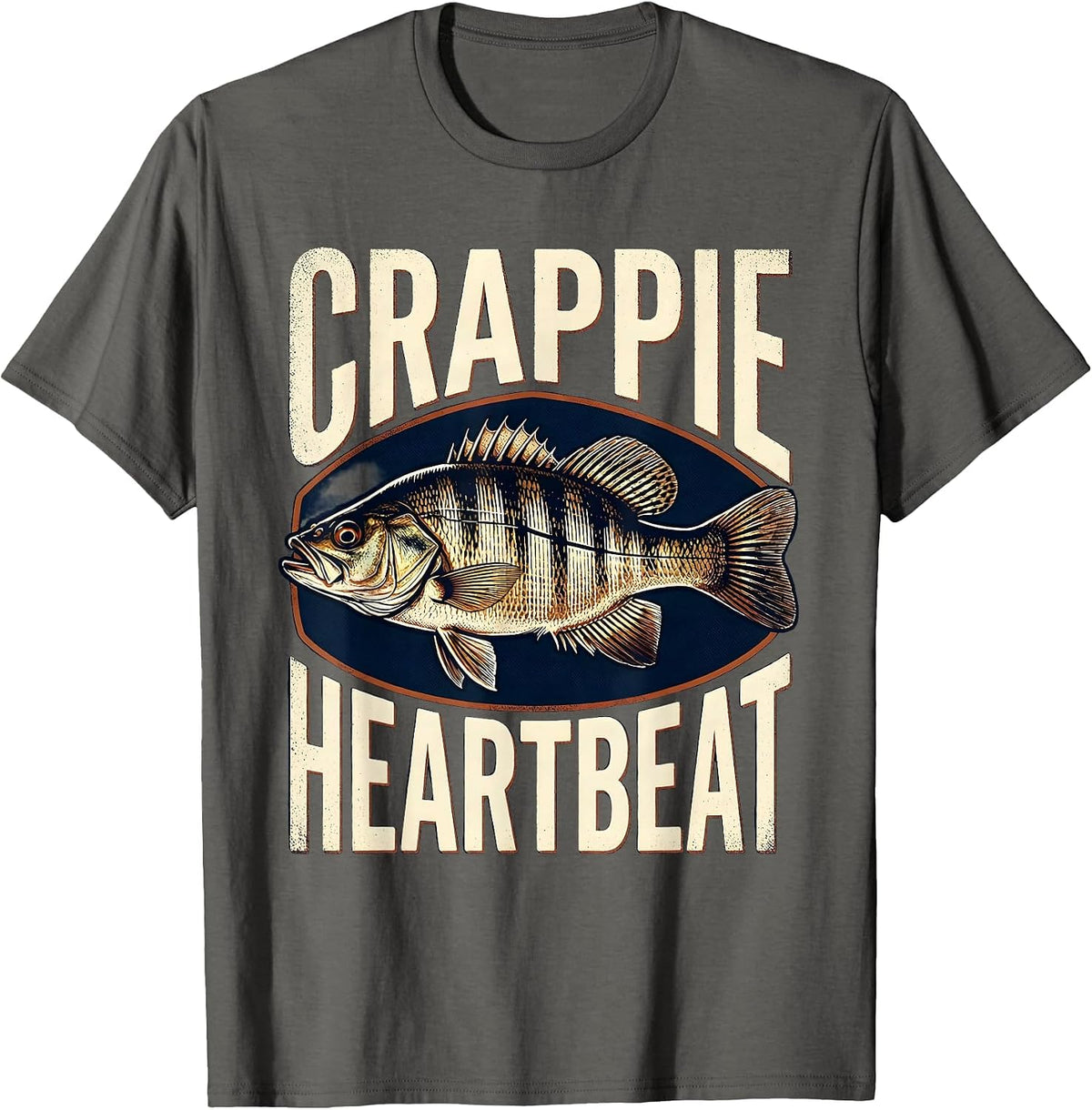 Crappie Heartbeat Vintage Fishing Angler Wildlife Enthusiast T-Shirt - Asphalt Grey