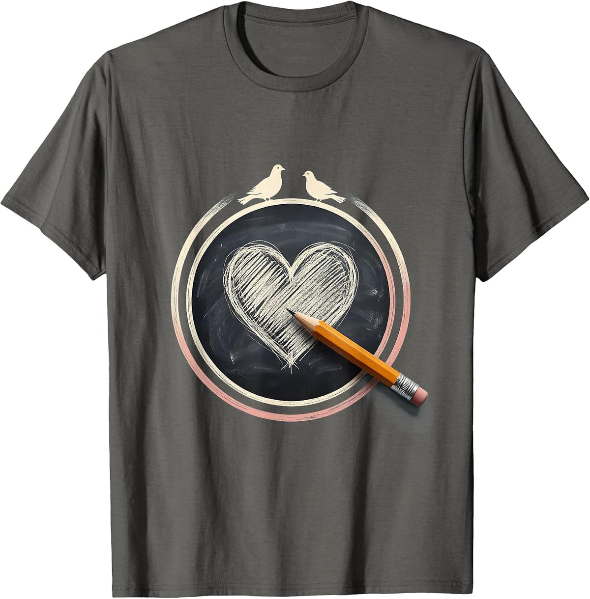 Kindness Teacher Pencil Heart Chalkboard Design T-Shirt - Asphalt Grey