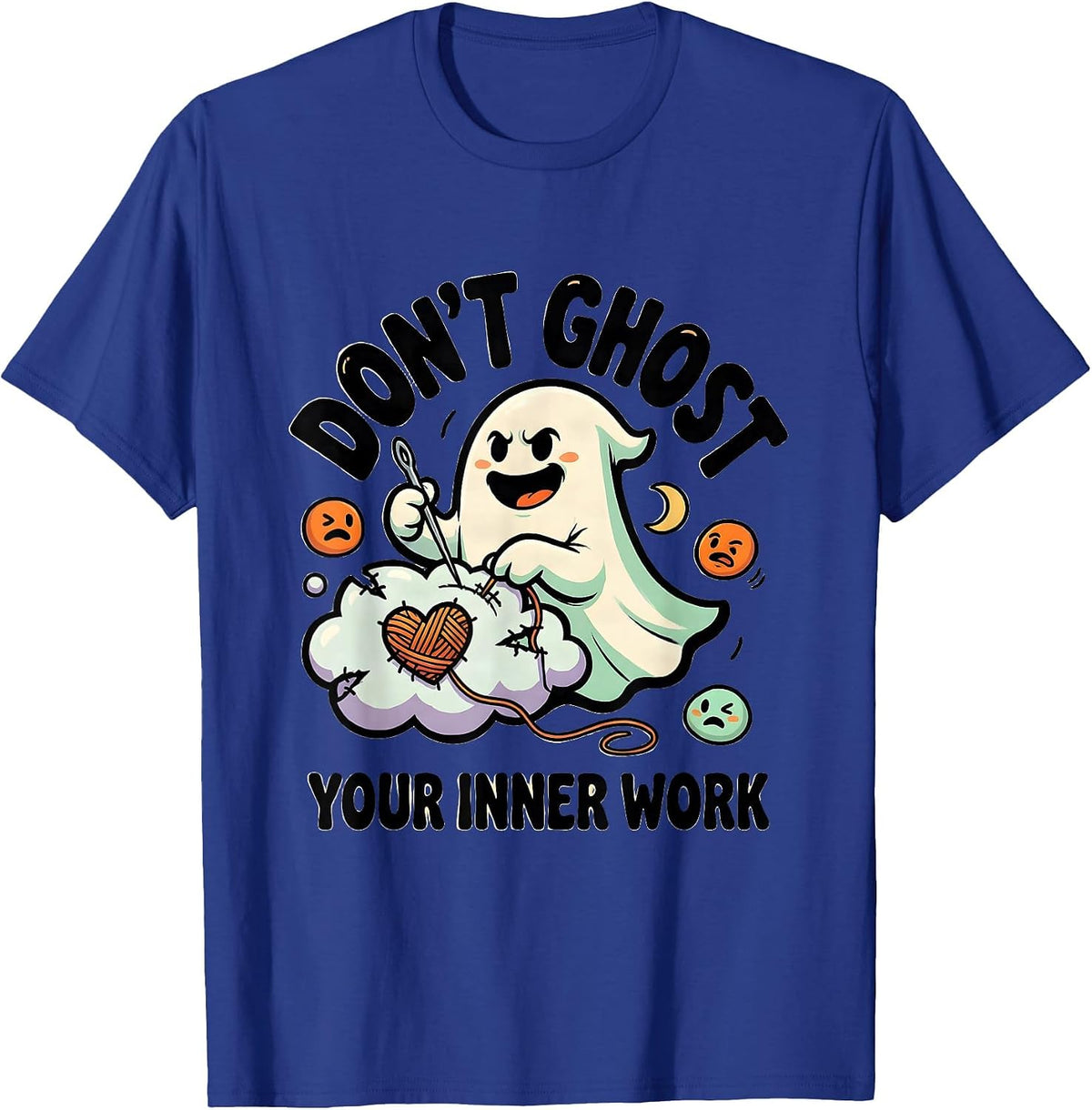 Men's Don't Ghost Your Inner Work Cartoon Ghost Mental Health T-Shirt - Royal Blue