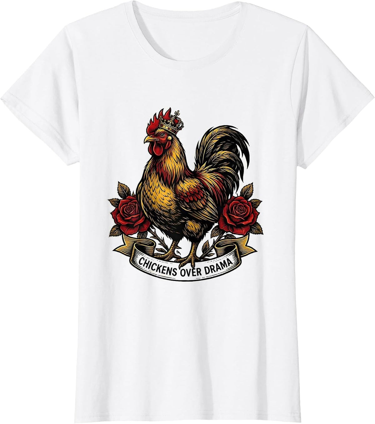 Chickens Over Drama Funny Chicken Lover Design T-Shirt - White