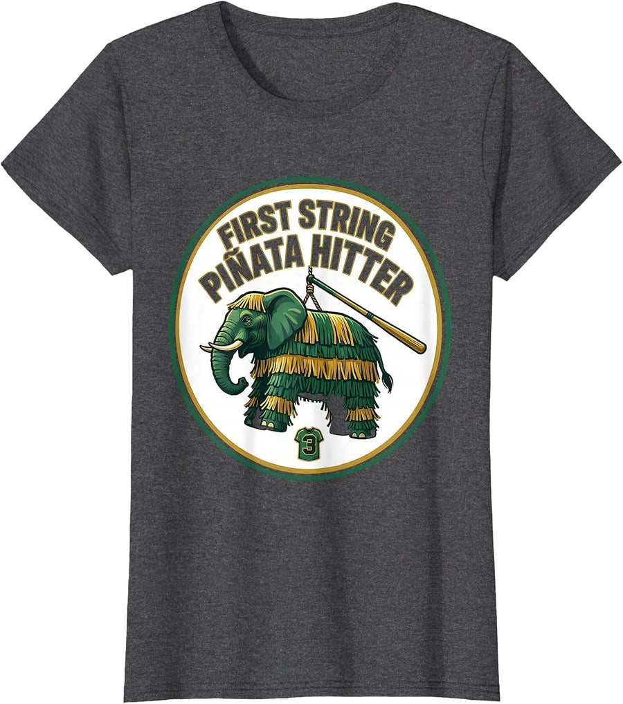 Women's First String Piñata Hitter Sports Cinco De Mayo Party T-Shirt - Dark Heather Grey