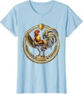 Women's Proud Rooster On A Podium Chicken Graphic T-Shirt - Baby Blue