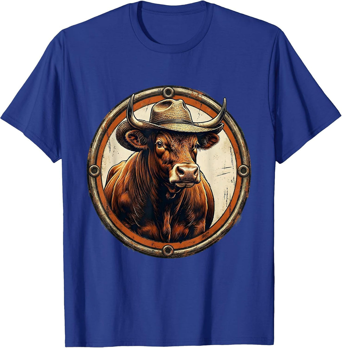 Proud Bull Farmer Hat Graphic Tee T-Shirt - Royal Blue