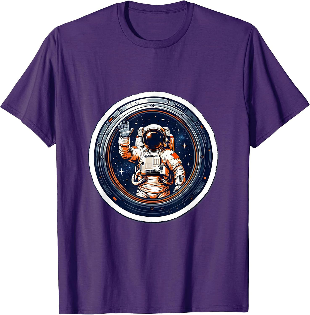 Hello From Space Astronaut Waving Graphic T-Shirt - Purple