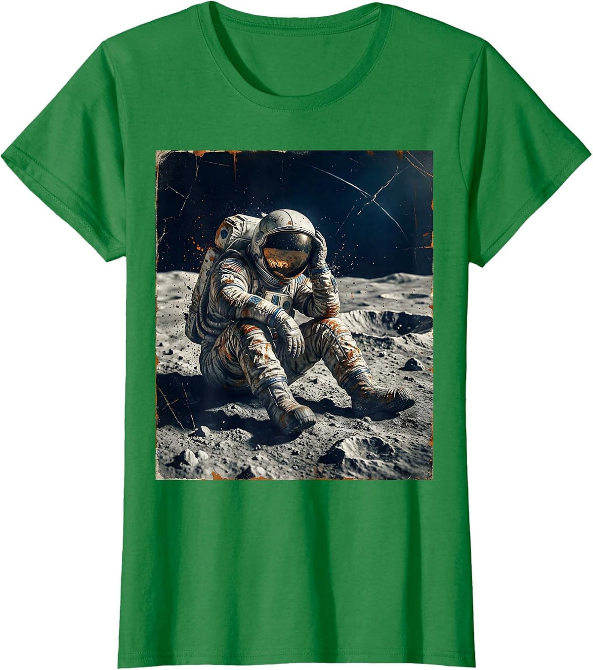 Women's Tired Astronaut Sitting on the Moon Surface T-Shirt - Kelly Green