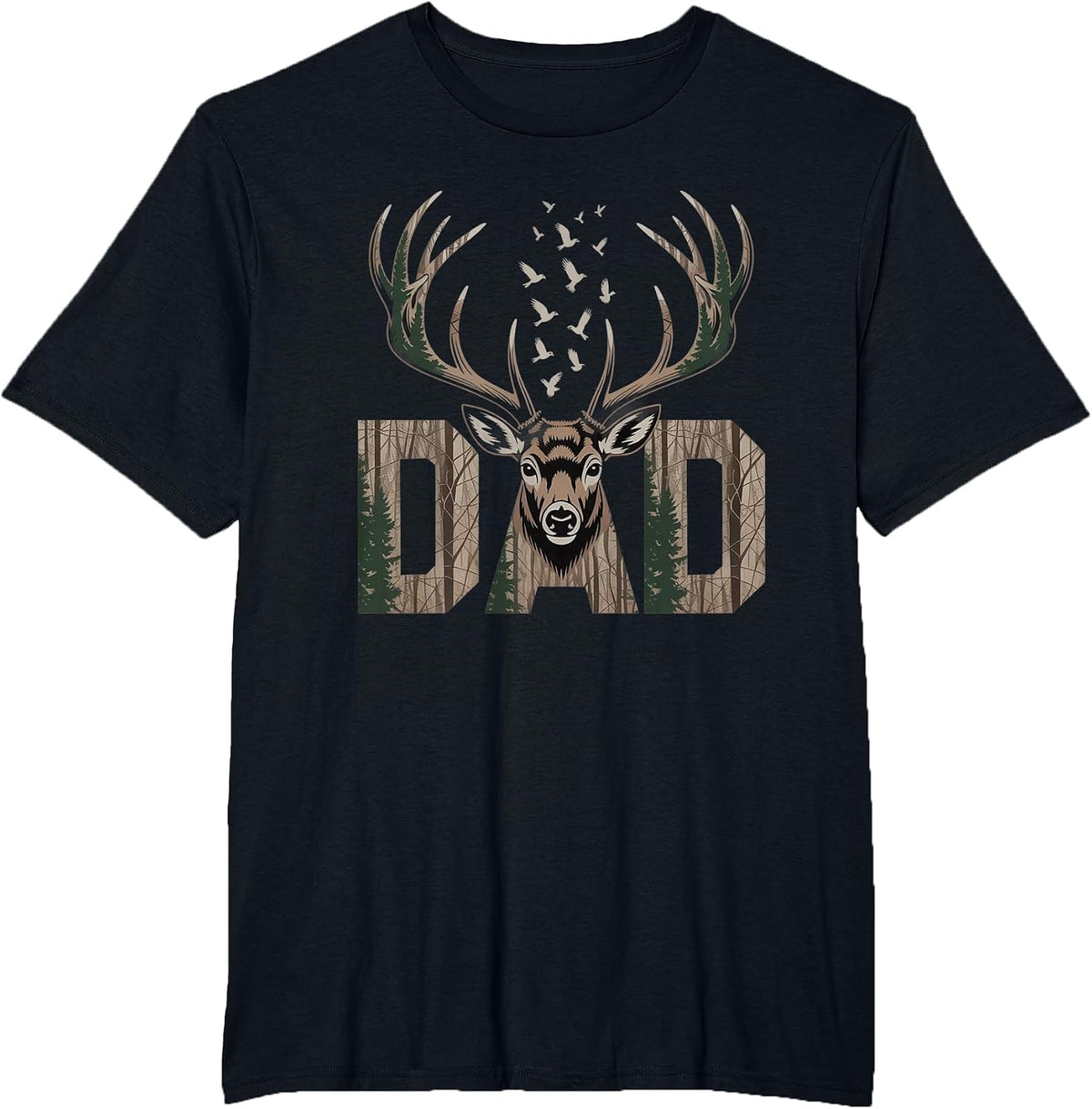 Dad Deer Hunting Camo Father Hunters Buck Camouflage Nature T-Shirt - Black