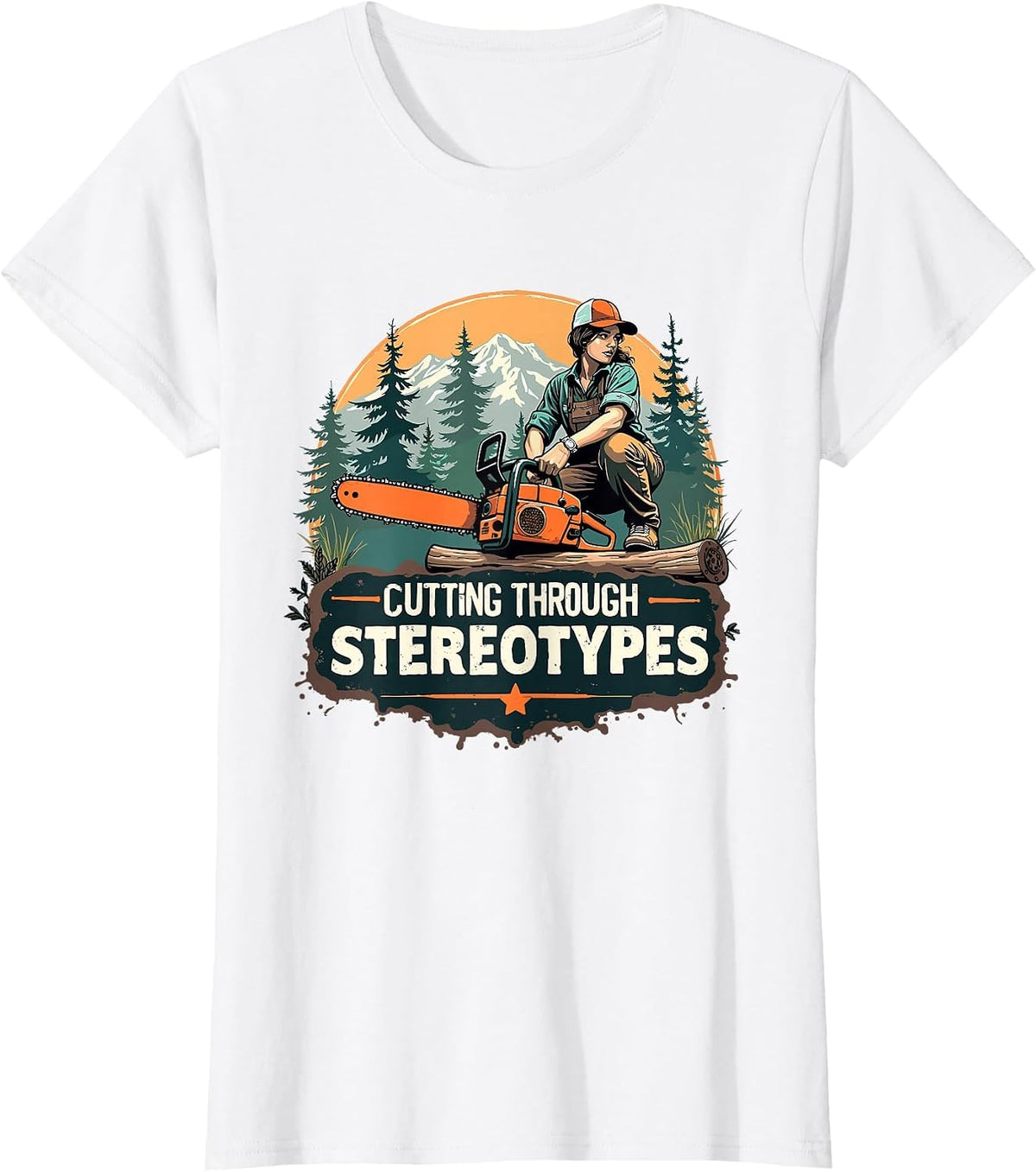 Logger Lady Foresrty Tree Service Female Arborist Chainsaw T-Shirt - White