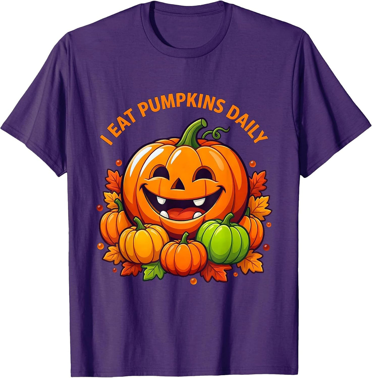Men's I Eat Pumpkins Daily Funny Fall Harvest Design T-Shirt - Purple