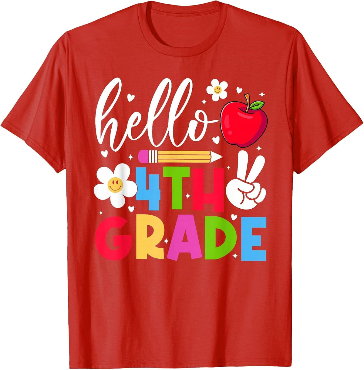 Back to School Hello Fourth Grade Team 4th Grade Boy Girl T-Shirt - Red