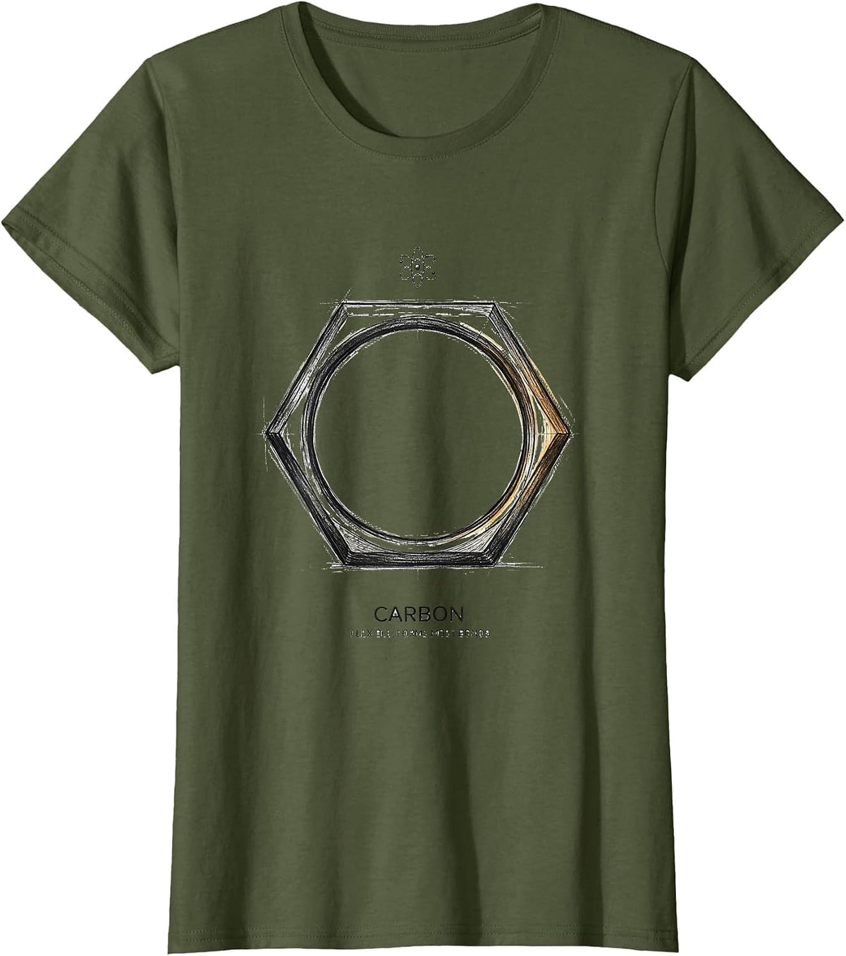 Women's Carbon: Flexible, Forms Most Bonds Funny Chemistry Science T-Shirt - Olive Green