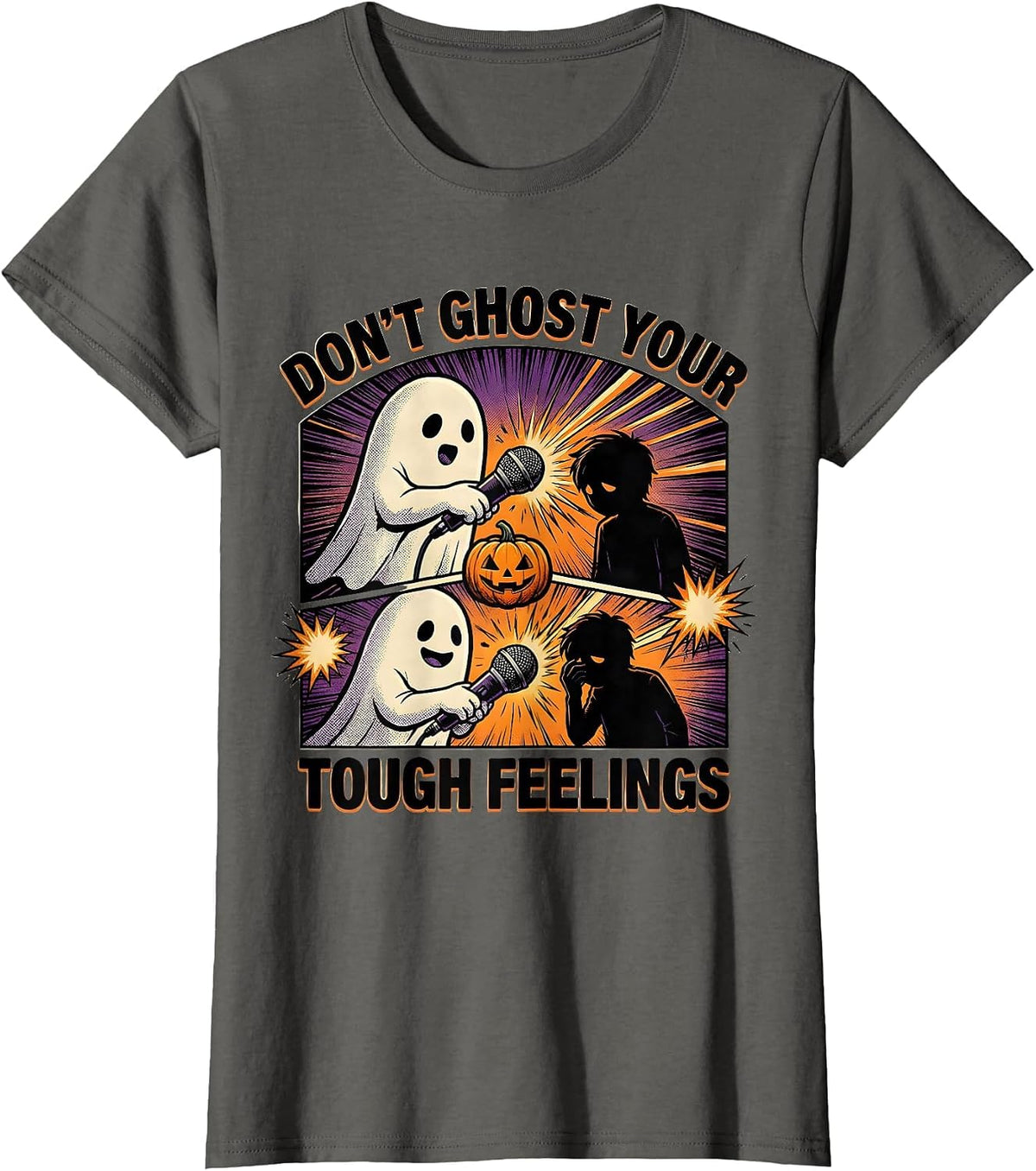 Women's Don't Ghost Your Tough Feelings Comic Book Mental Health T-Shirt - Asphalt Grey