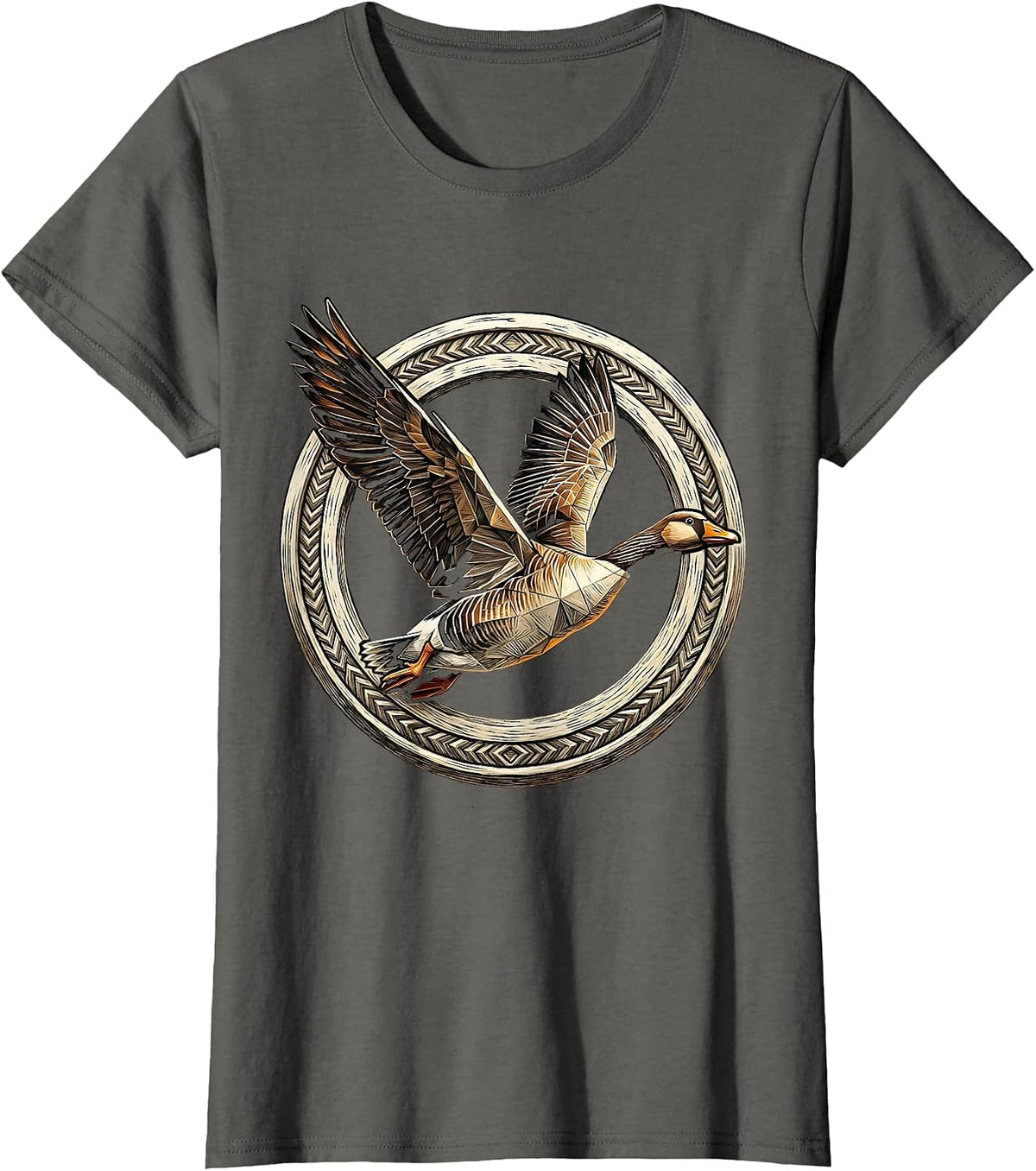 Women's Geometric Low-Poly Goose in Flight Art T-Shirt - Asphalt Grey