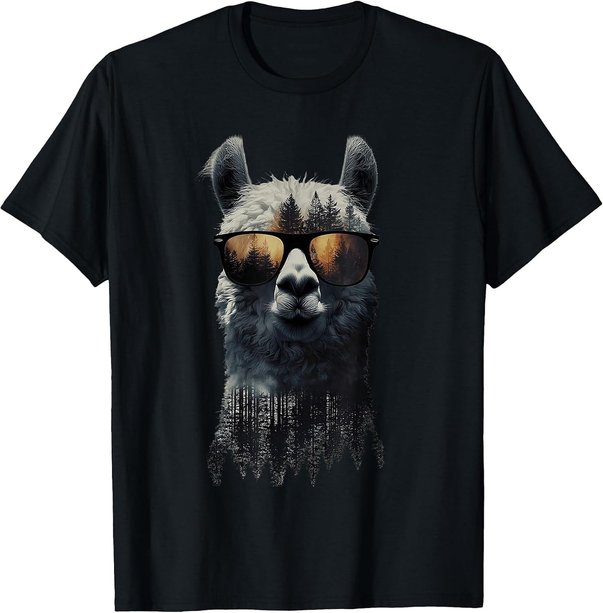 Funny Alpaca Llama with Sunglasses Animal Graphic T-Shirt - Black
