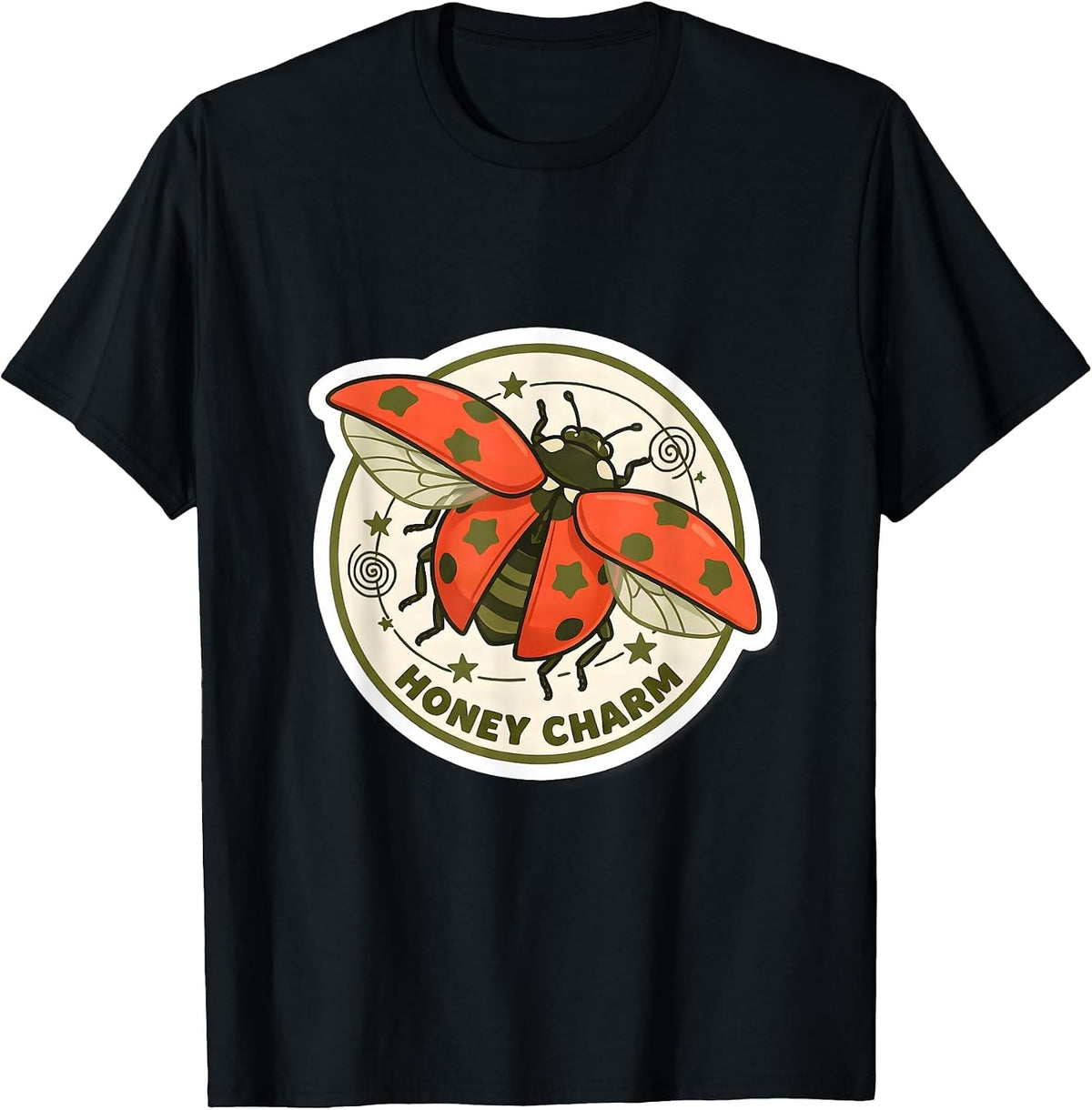 Men's Honey Charm Y2K Kawaii Ladybug Grunge 90s Vintage Teen T-Shirt - Black