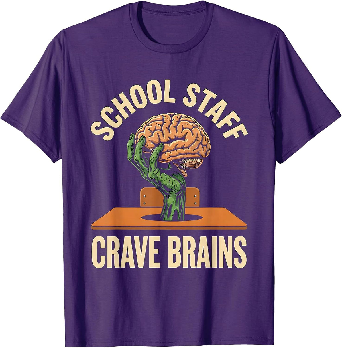 Men's School Staff Crave Brains Funny Teacher Halloween Zombie T-Shirt - Purple