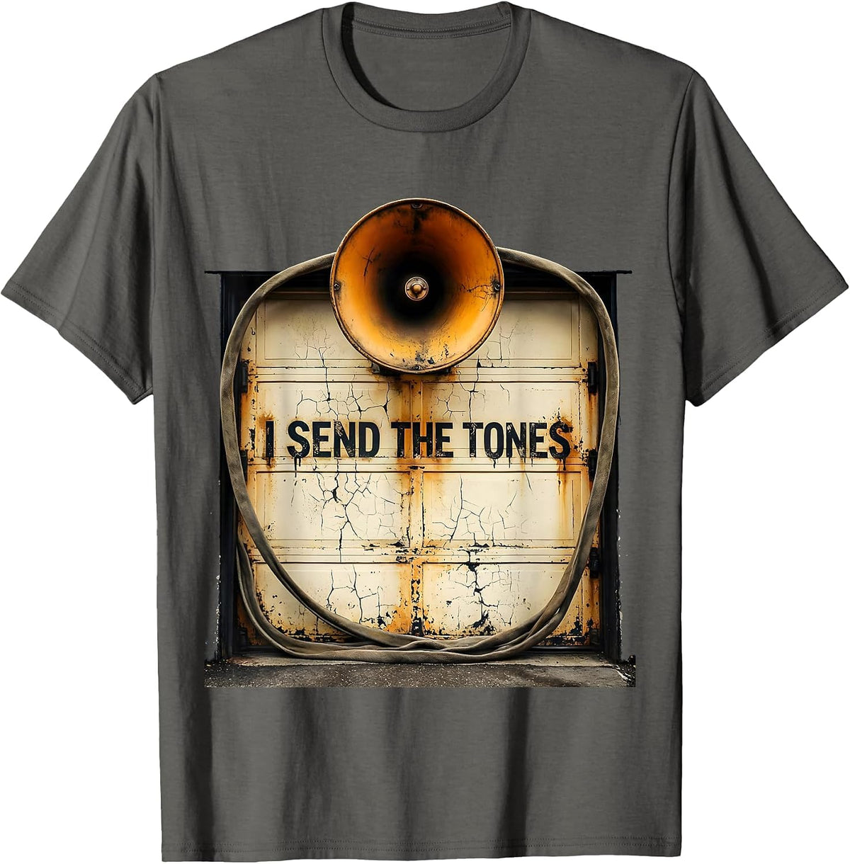 I Send The Tones Distressed 911 Dispatcher Thin Yellow Line T-Shirt - Asphalt Grey