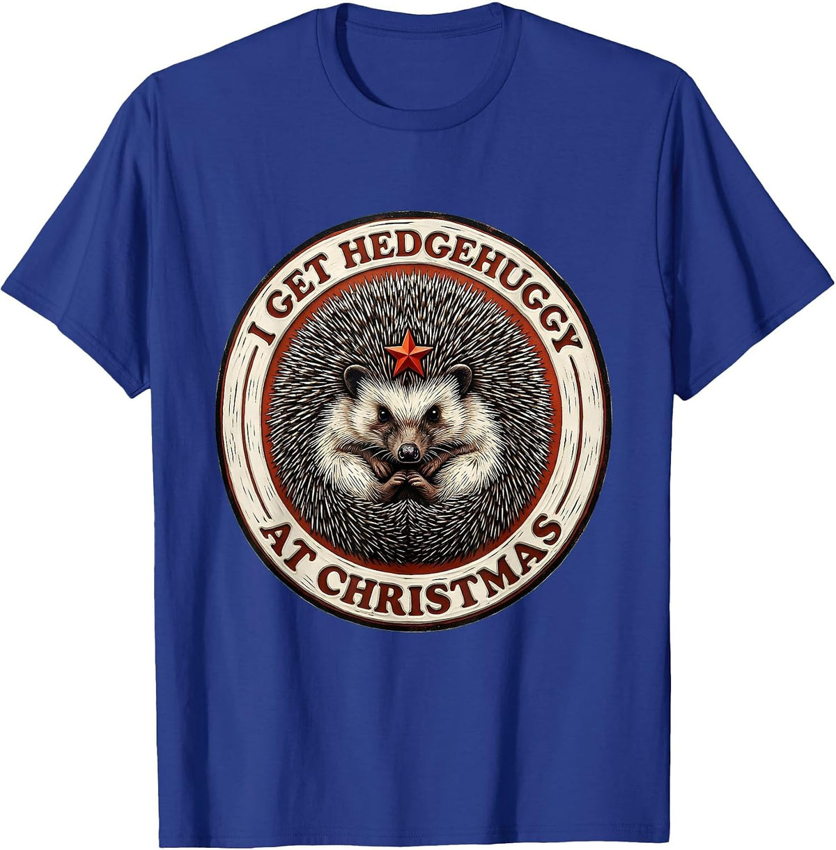 Men's I Get Hedgehuggy At Christmas Cute Hedgehog Animal Lover T-Shirt - Royal Blue