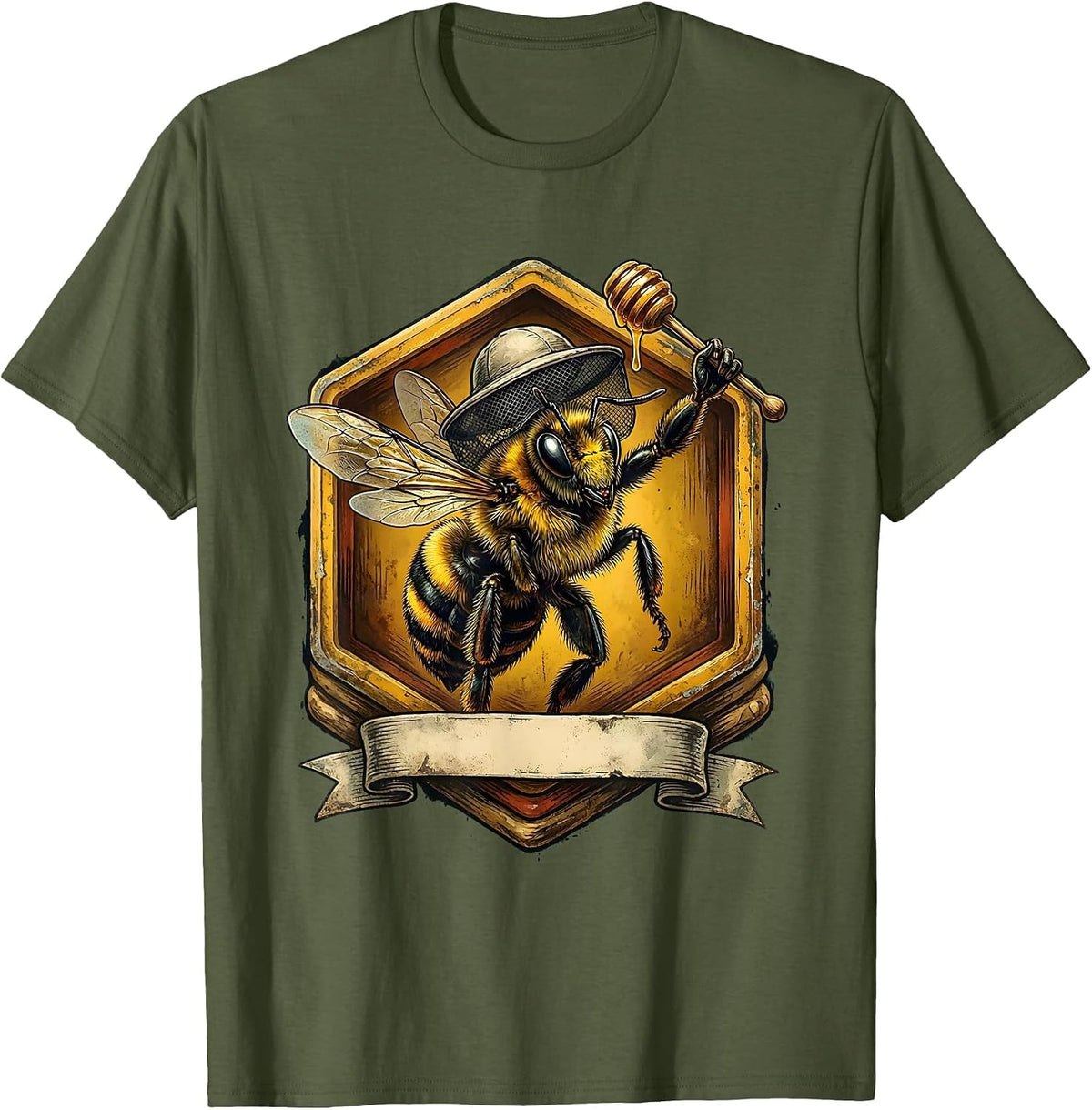 Vintage Bumblebee Mascot Beekeeper Halloween Costume T-Shirt - Olive Green