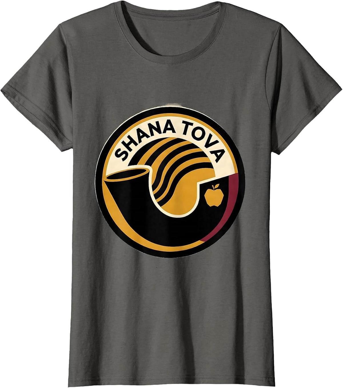 Women's Shana Tova Geometric Jewish New Year Apple Honey Shofar T-Shirt - Asphalt Grey