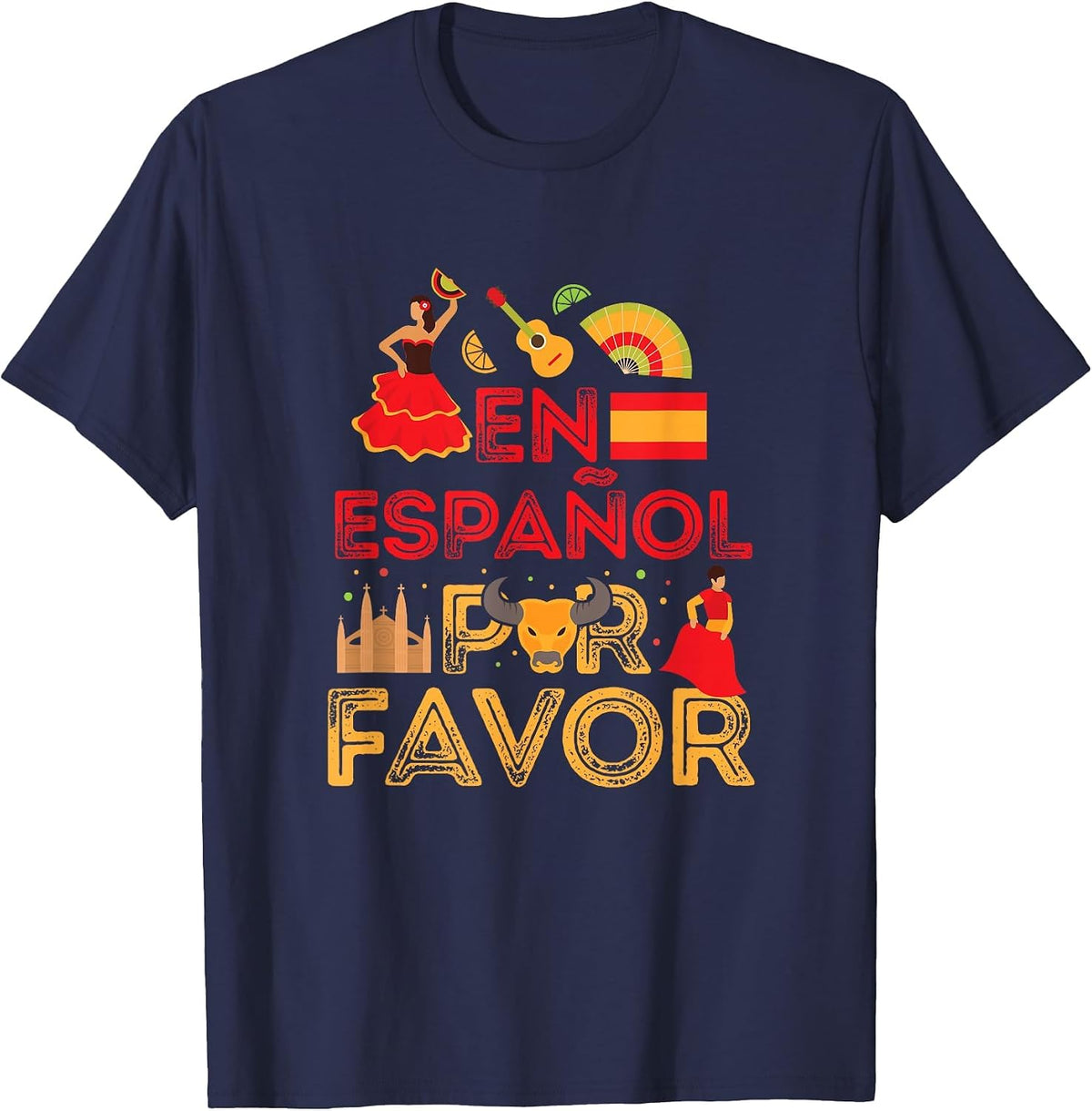 Teaching Spanish Teacher En Español Por Favor T-Shirt - Navy Blue
