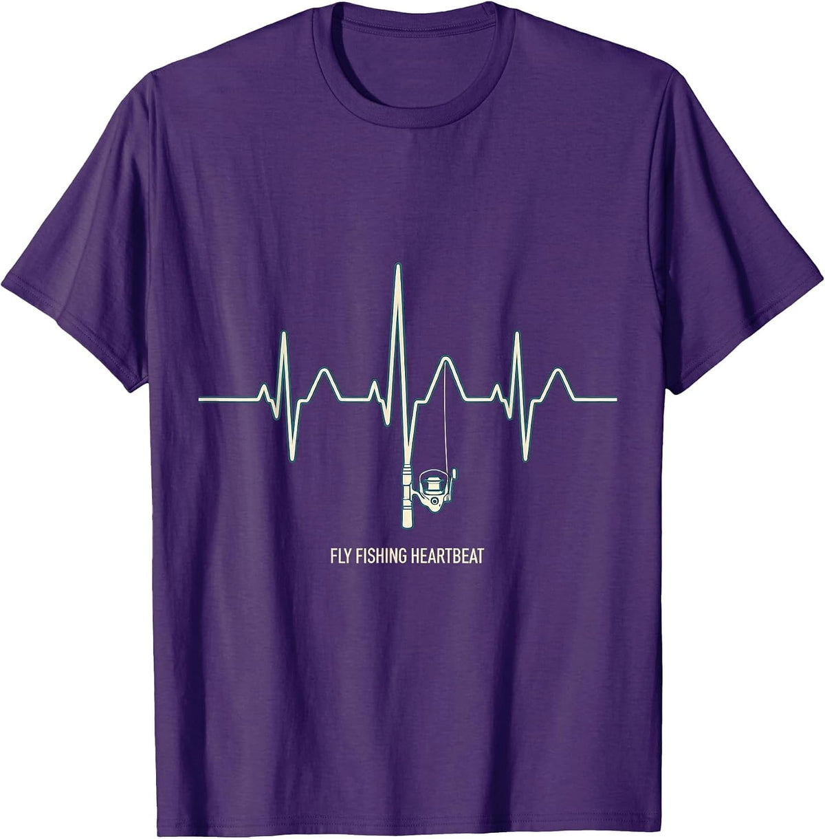 Fly Fishing Heartbeat EKG Pulse Rod and Reel Hobbyist Gift T-Shirt - Purple