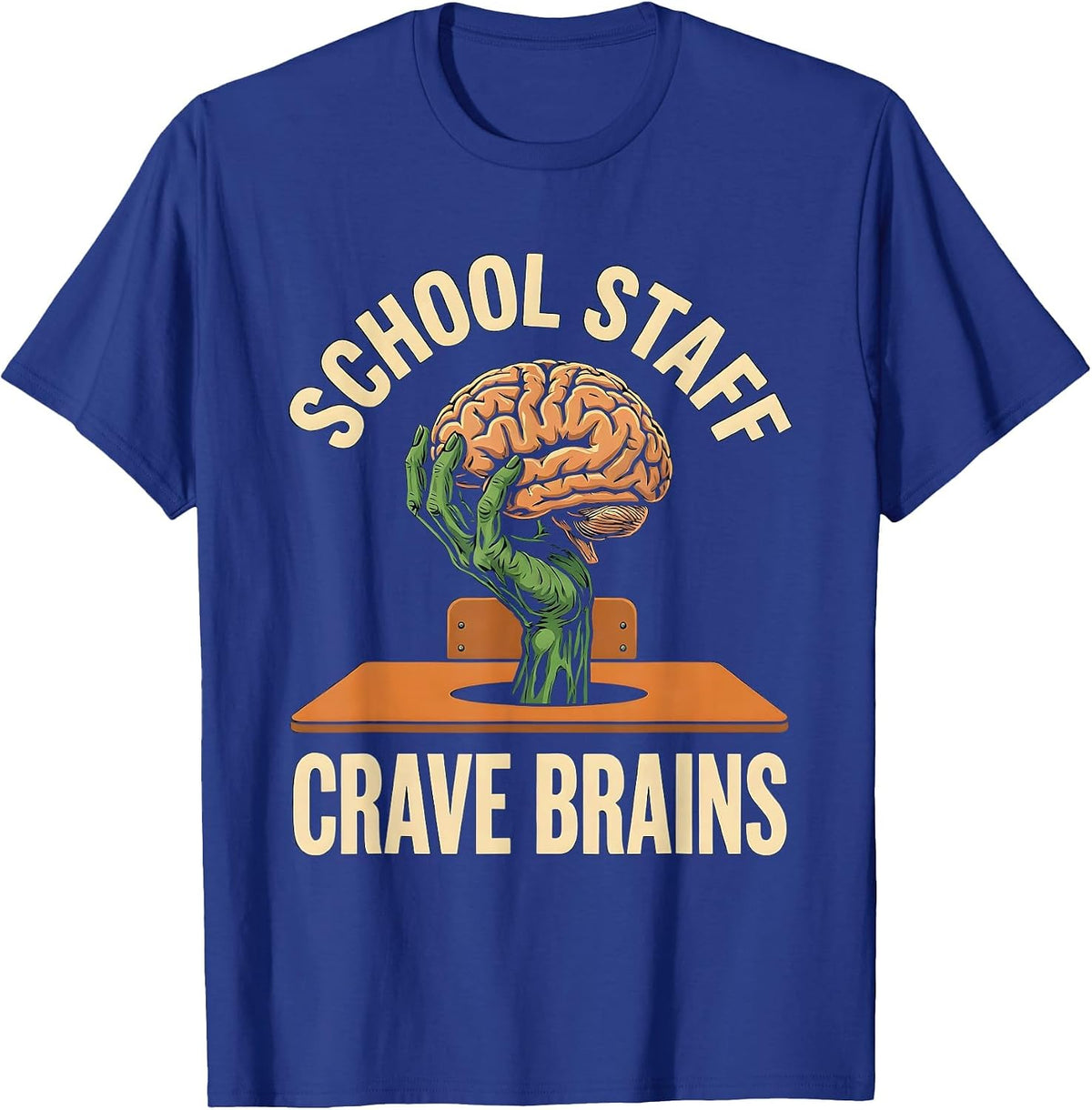 Men's School Staff Crave Brains Funny Teacher Halloween Zombie T-Shirt - Royal Blue