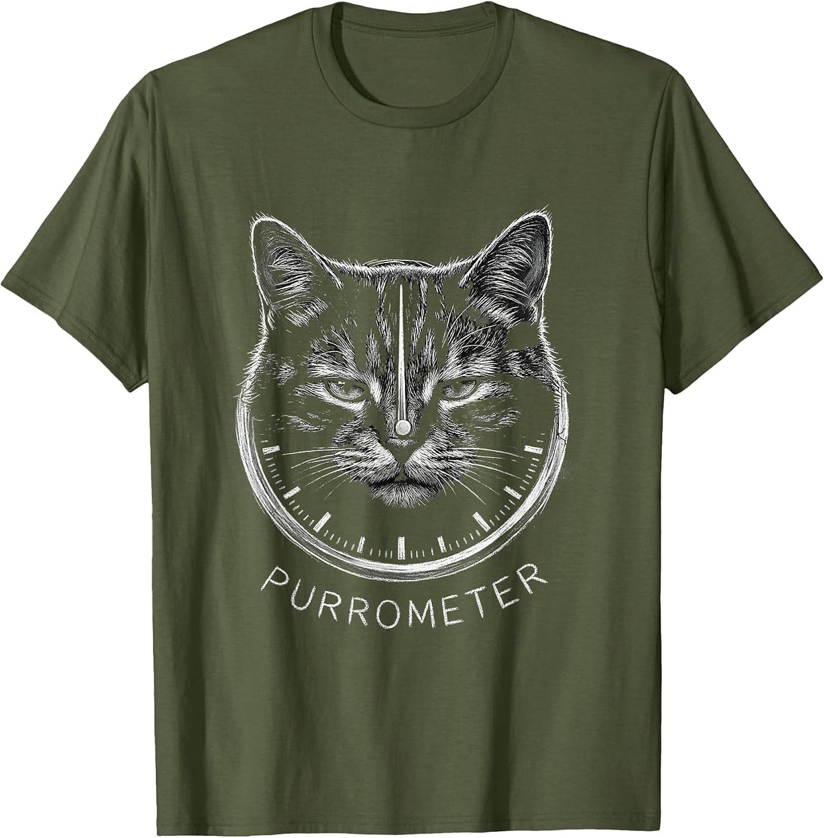 Men's Purrometer Funny Cat Math Science Teacher Humor T-Shirt - Olive Green