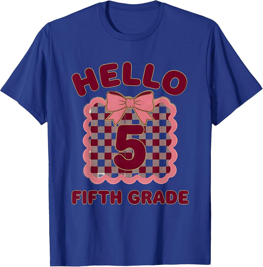 Hello Fifth Grade Coquette Bow Back to School Teacher Girl T-Shirt - Royal Blue