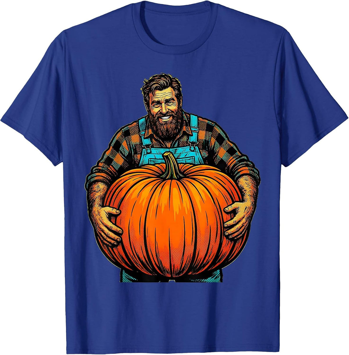 Bearded Farmer Cradling Pumpkin Harvest Tee T-Shirt - Royal Blue
