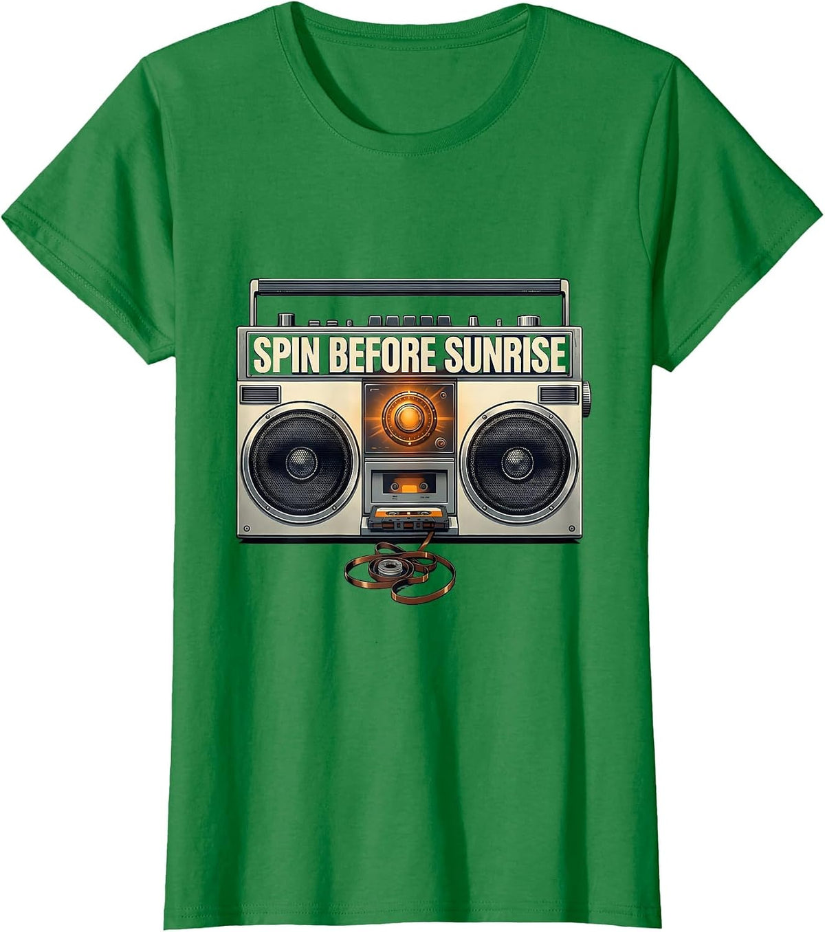 Spin Before Sunrise Retro Old School Hip Hop Cassette T-Shirt - Kelly Green