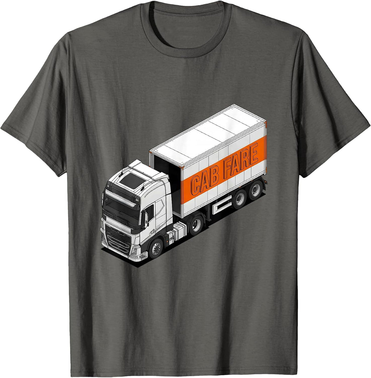Cab Fare Brutalist Graphic Semi Truck Driver Pickup Truck T-Shirt - Asphalt Grey