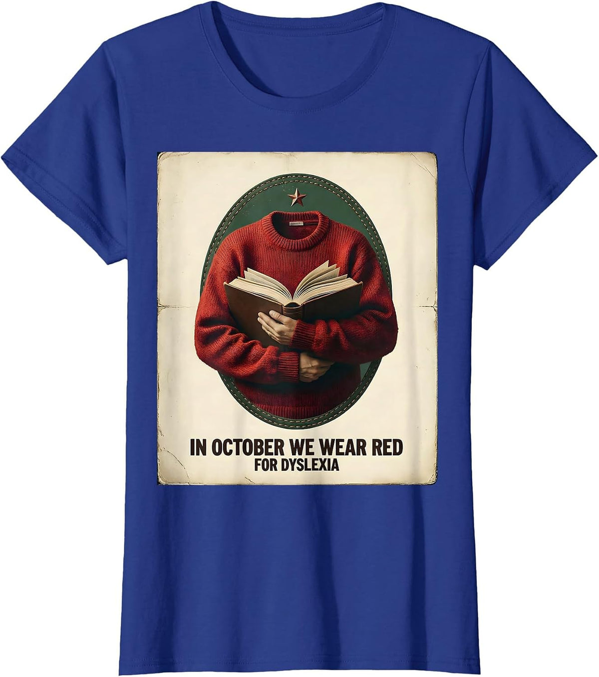 Women's In October We Wear Red for Dyslexia Vintage Teacher Dyslexia T-Shirt - Royal Blue