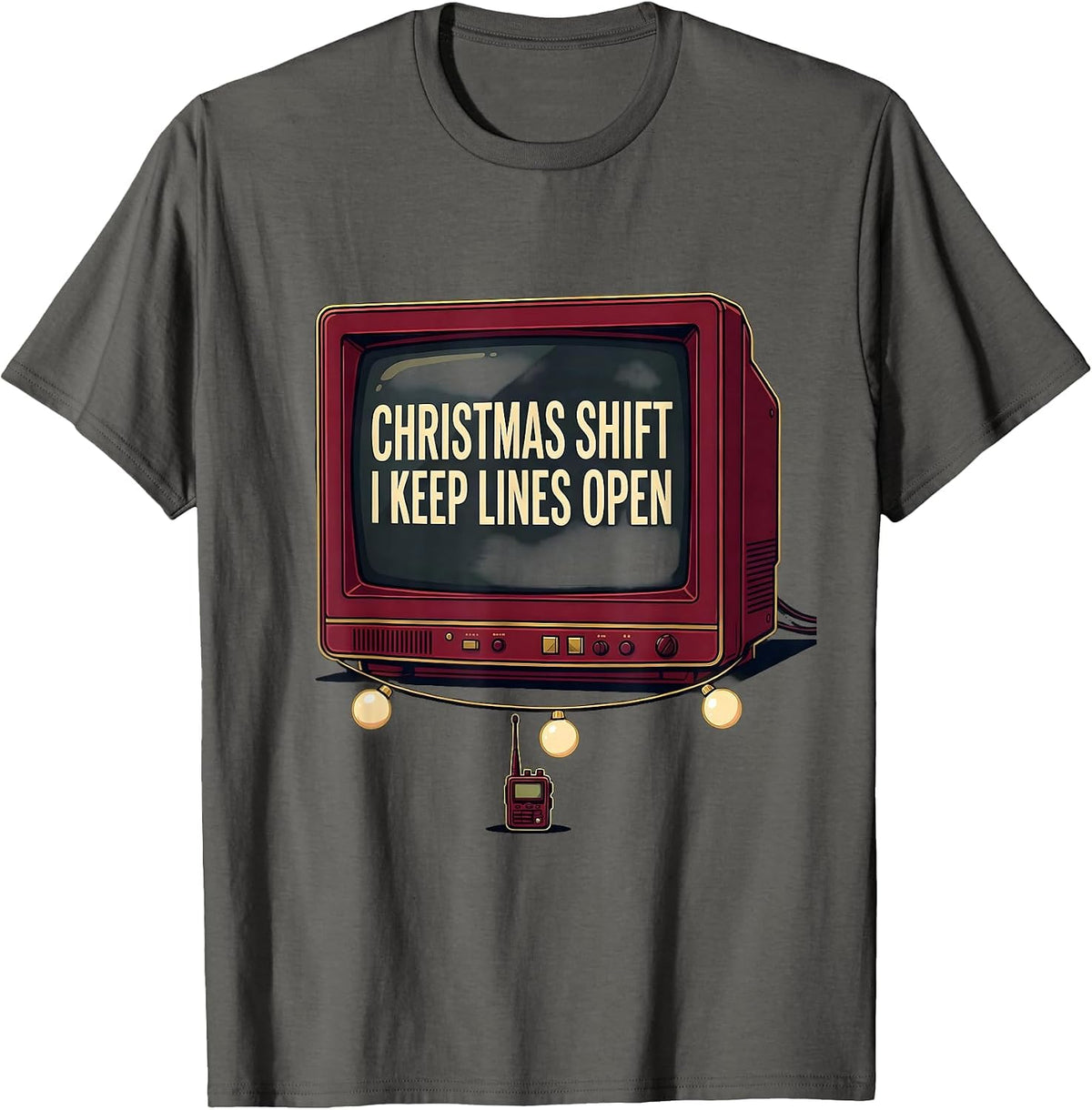Men's Christmas Shift I Keep Lines Open Funny 911 Dispatcher T-Shirt - Asphalt Grey