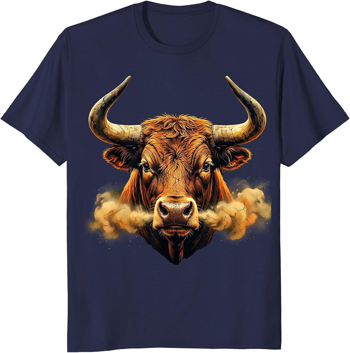 Angry Bull Snorting Dust Rodeo Graphic T-Shirt - Navy Blue