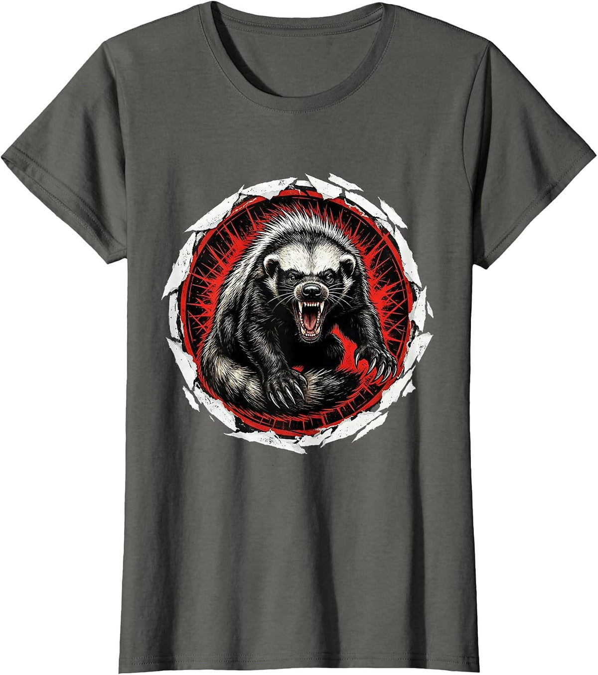 Women's Angry Honey Badger Growling Wildlife Graphic T-Shirt - Asphalt Grey