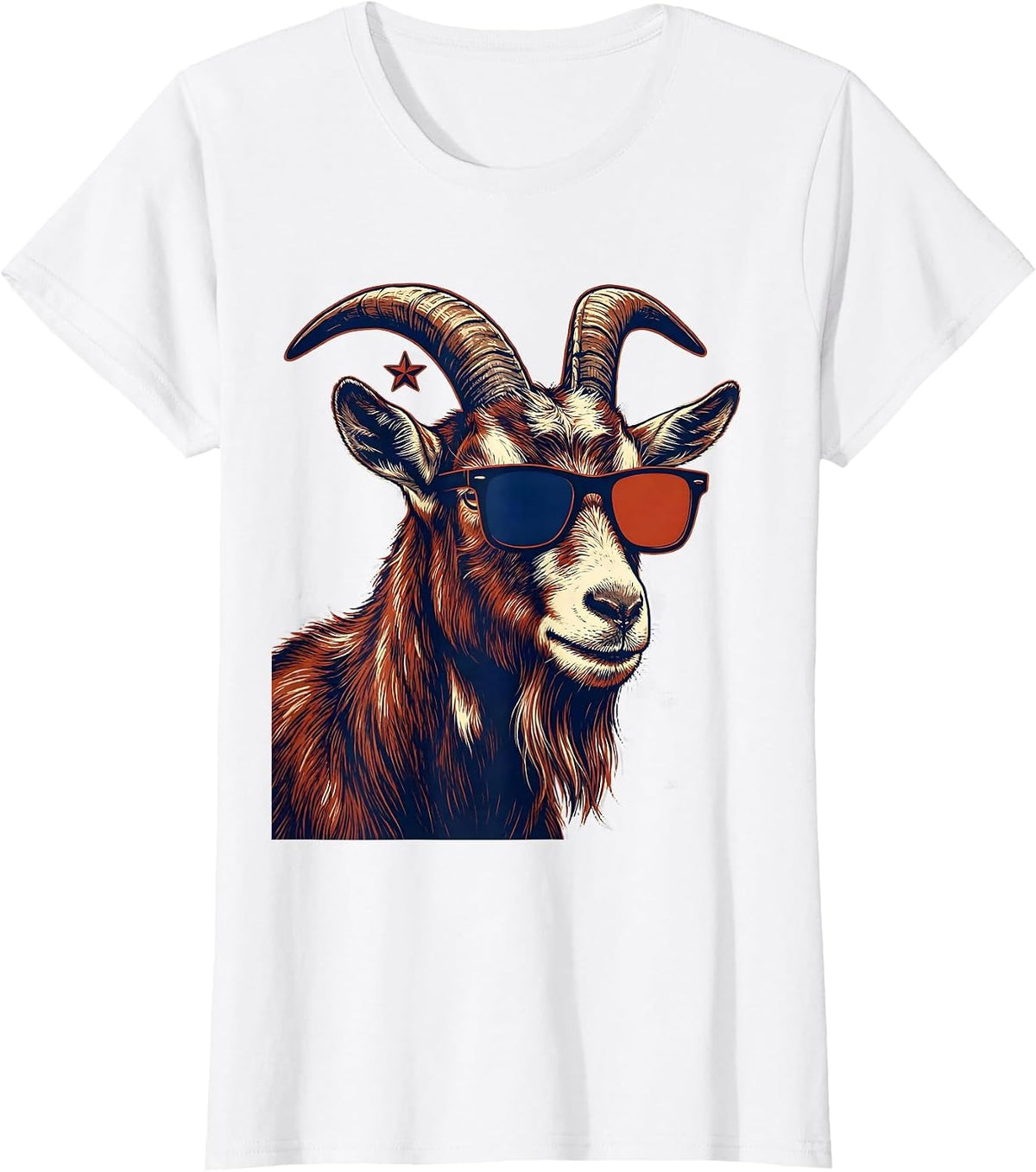 Goat with Sunglasses Novelty Humor Animal Lover T-Shirt - White