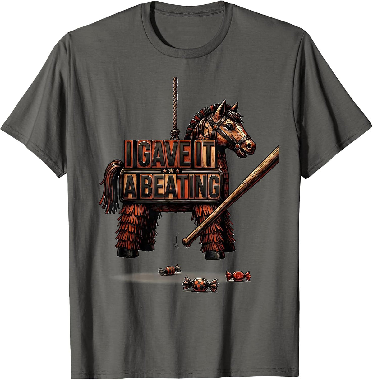 I Gave It A Beating Wood Type Letterpress Cinco De Mayo T-Shirt - Asphalt Grey