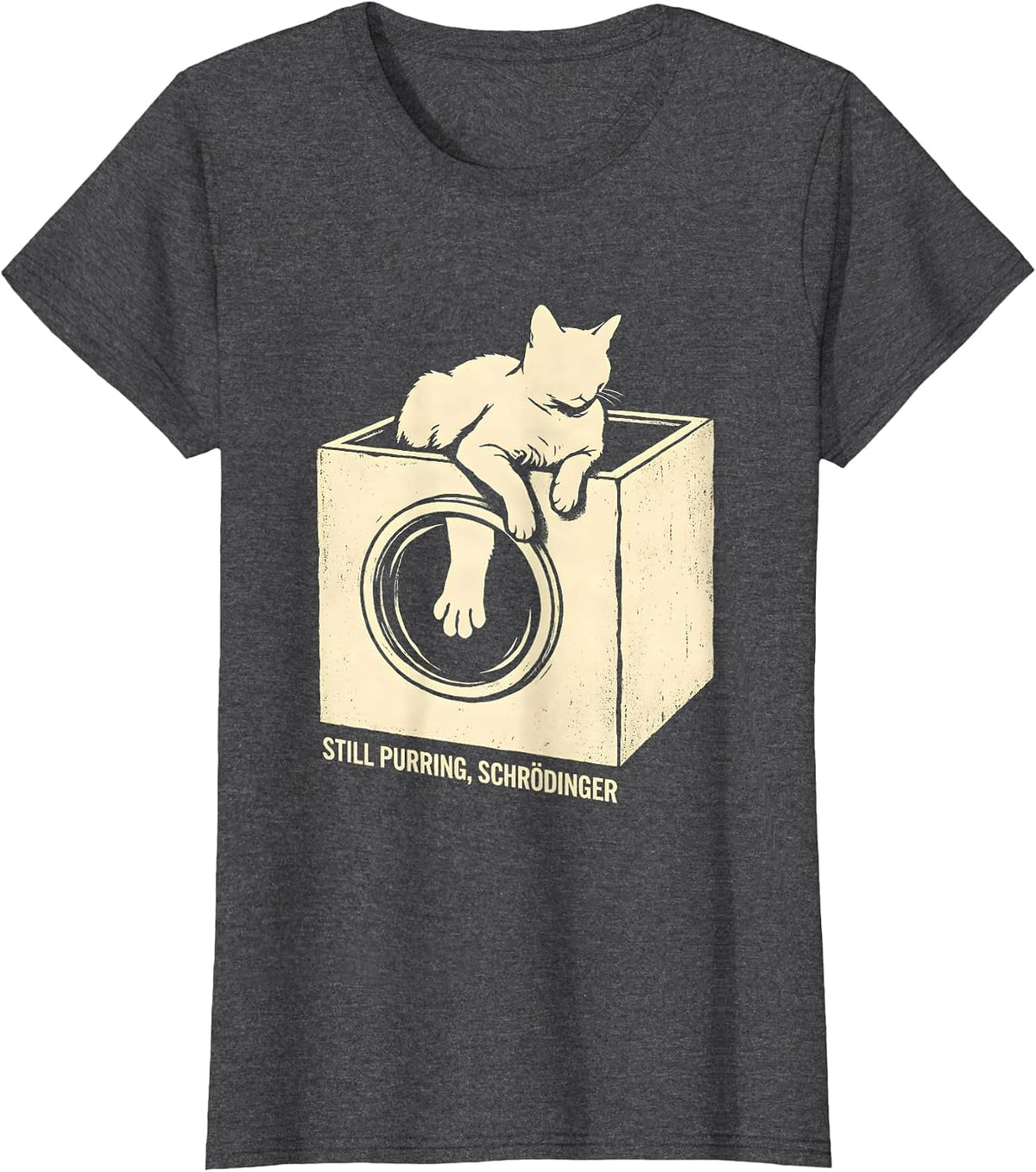 Women's Still Purring Schrödinger Quantum Physics Humor Science T-Shirt - Dark Heather Grey