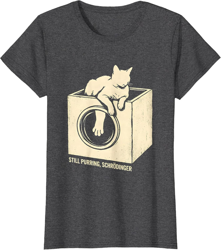 Women's Still Purring Schrödinger Quantum Physics Humor Science T-Shirt - Dark Heather Grey