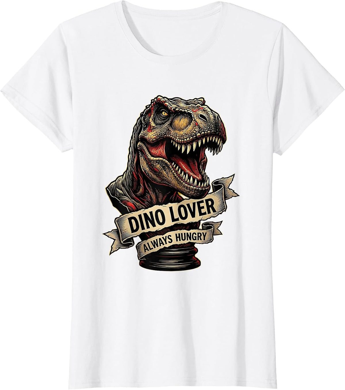 Dino Lover Always Hungry Boys Dinosaur Design T-Shirt - White